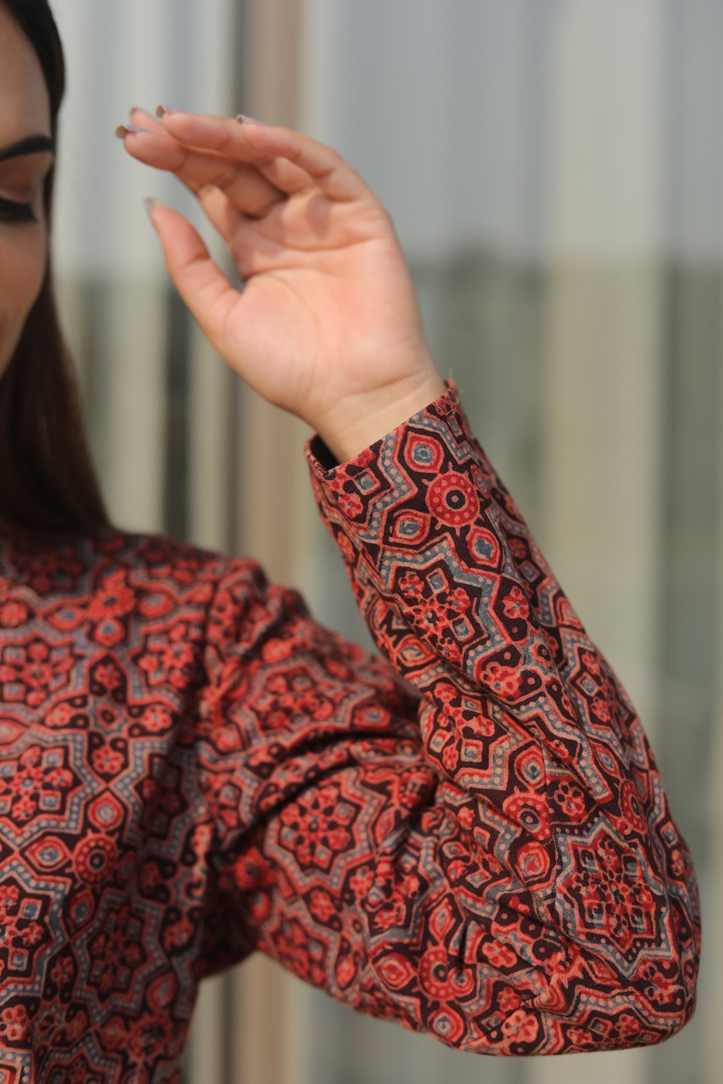 Red Ajrakh Cordset  with zari Embellished belt