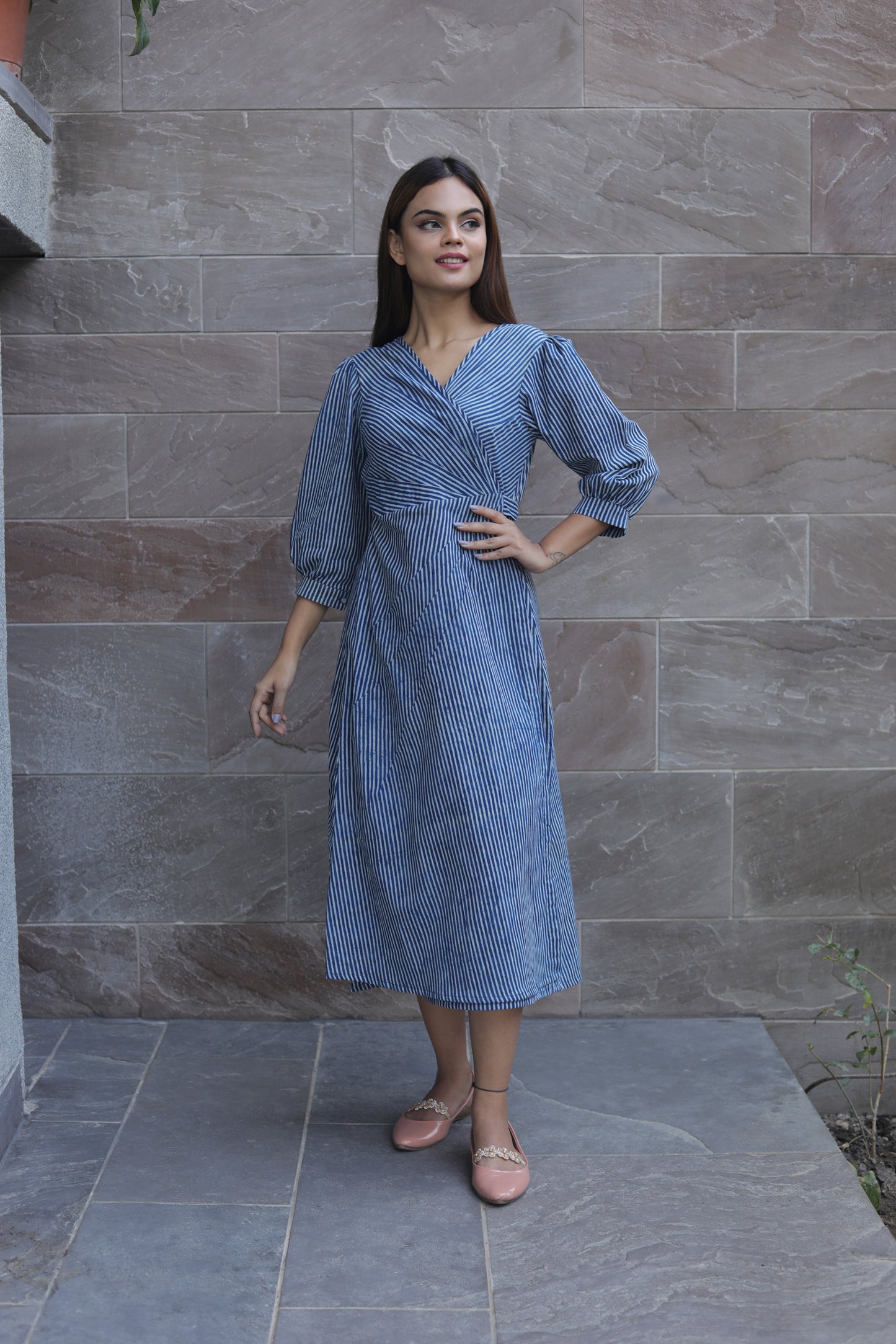 Indigo stripe Drape dress