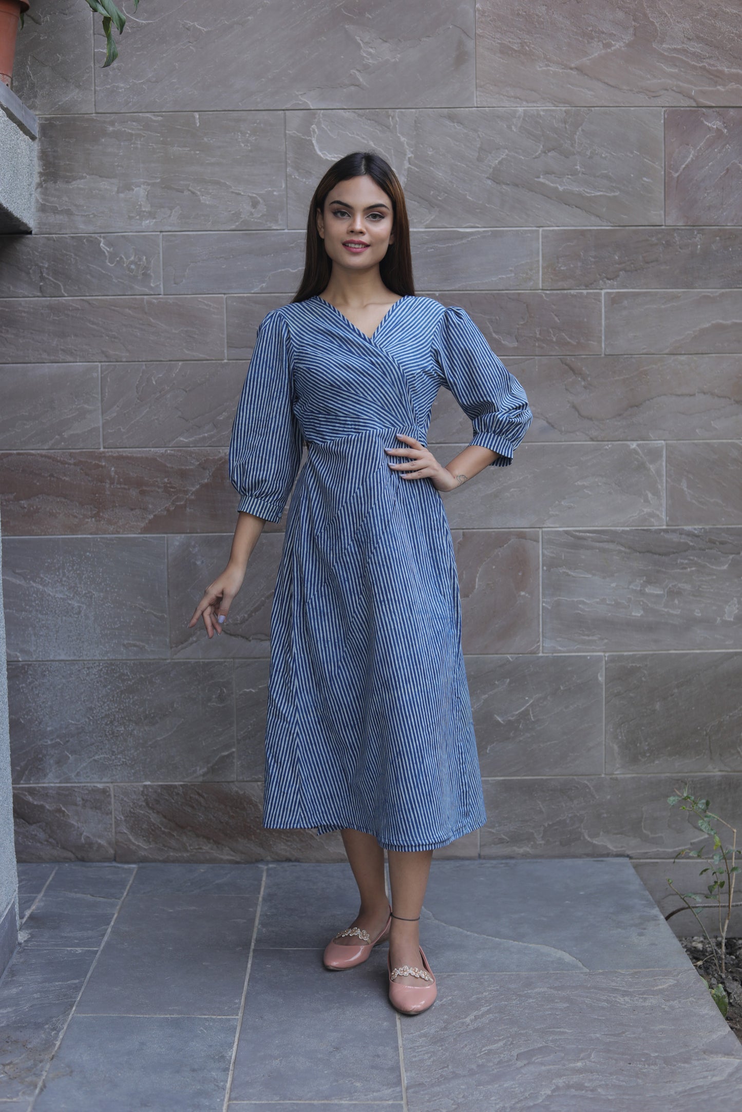Indigo stripe Drape dress