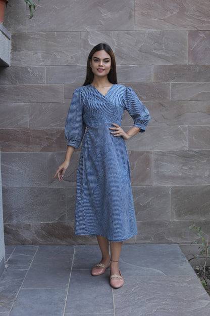 Indigo stripe Drape dress