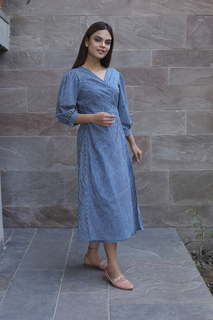 Indigo stripe Drape dress
