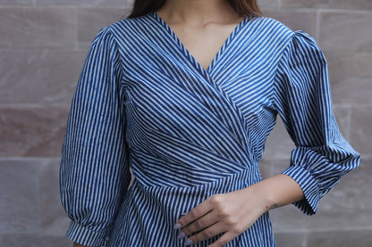 Indigo stripe Drape dress