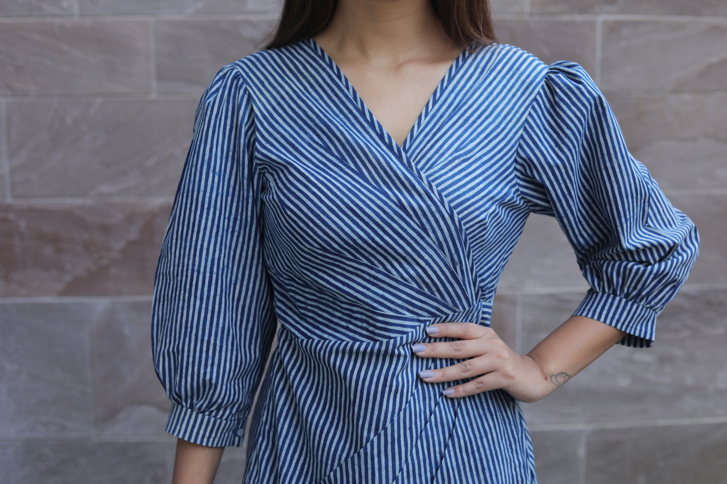 Indigo stripe Drape dress