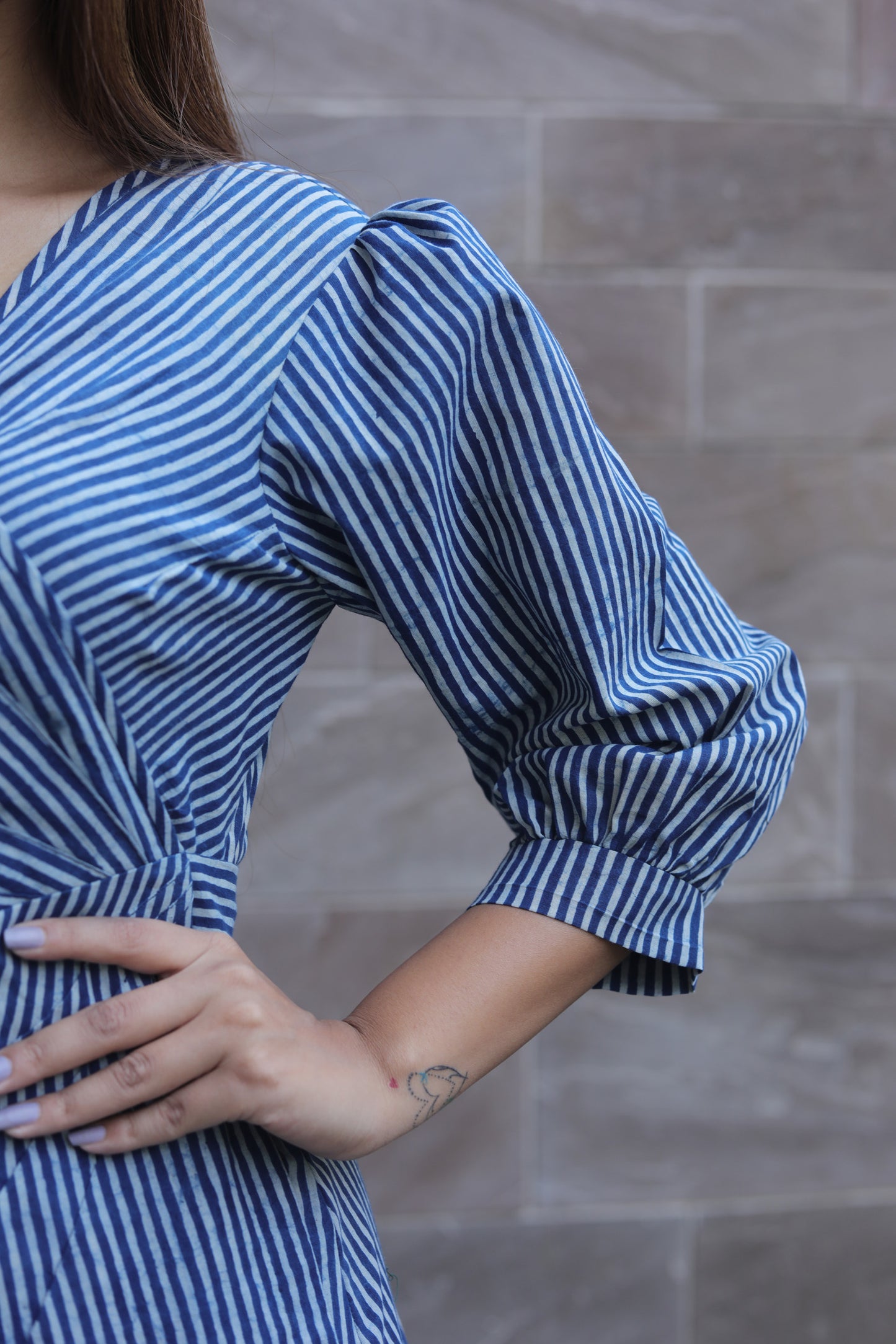 Indigo stripe Drape dress