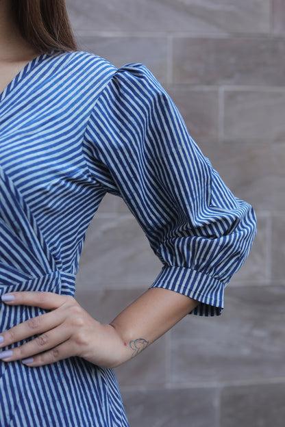 Indigo stripe Drape dress