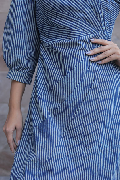 Indigo stripe Drape dress