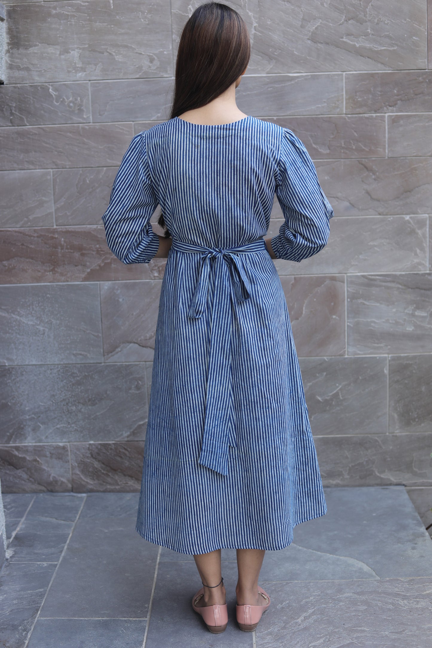 Indigo stripe Drape dress