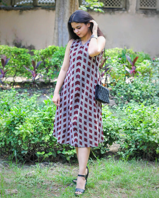 Bagh print Stripe sleeveless dress