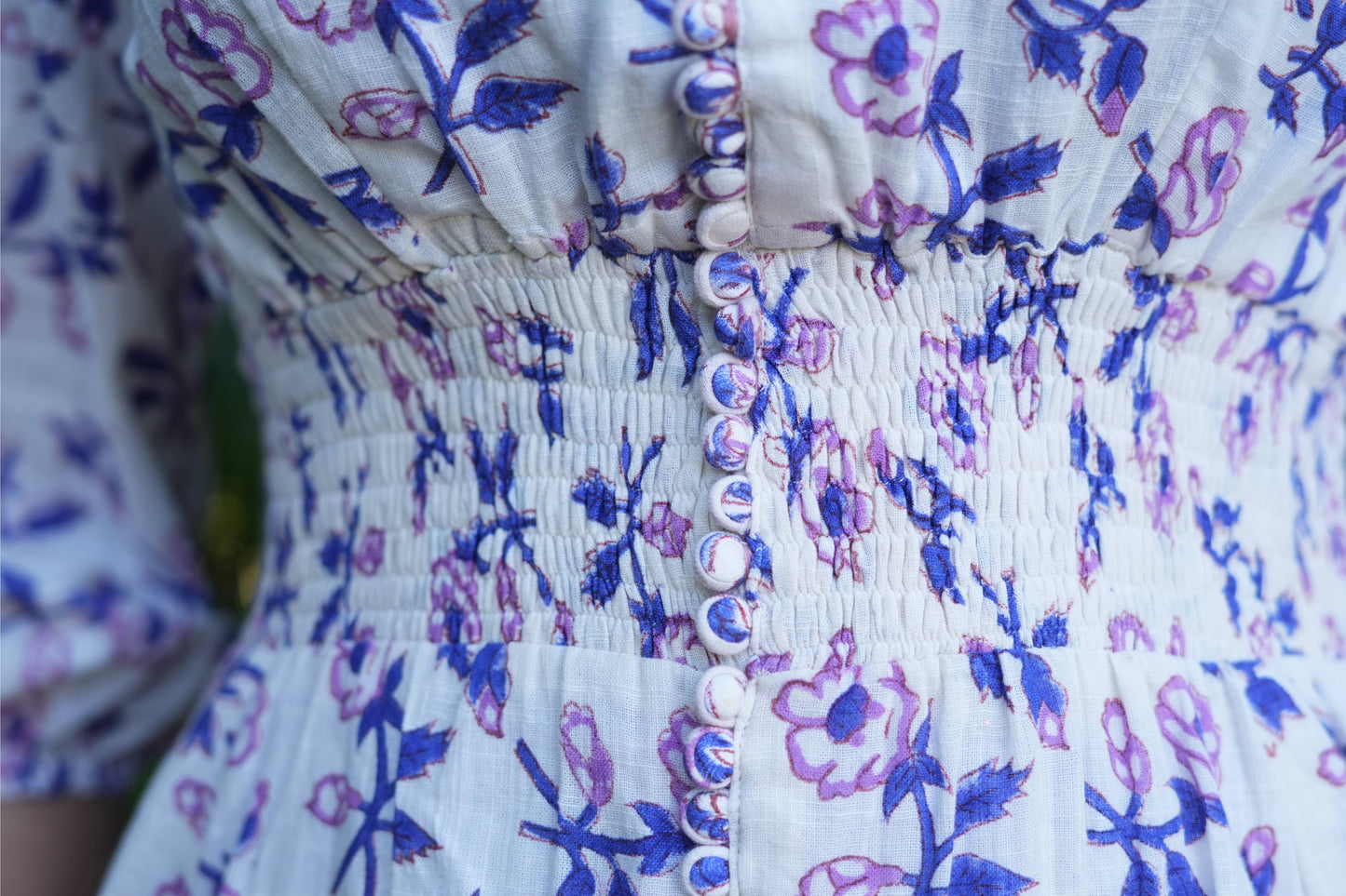 White Purple Flower Cotton Dress