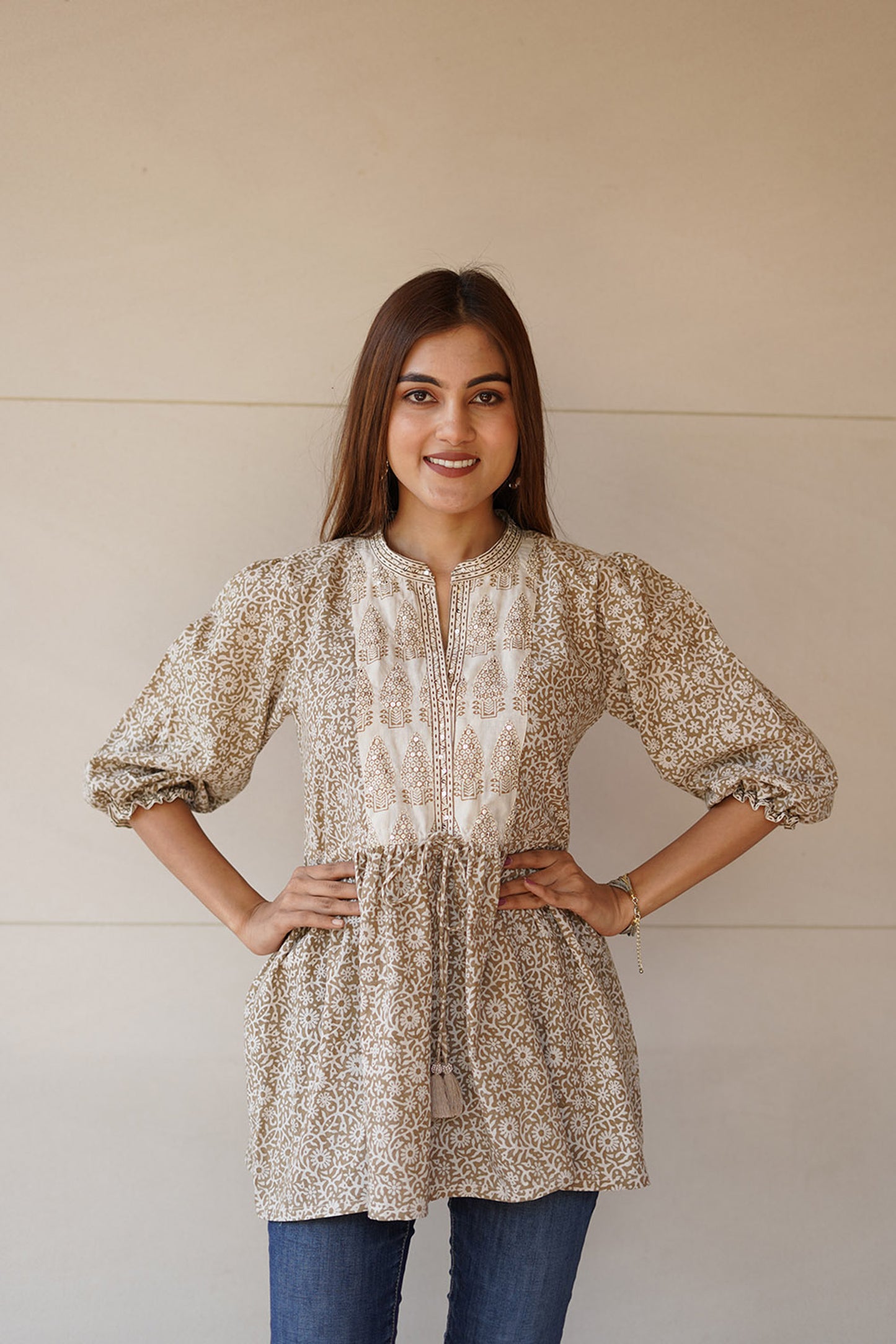 Ochre bagh print top