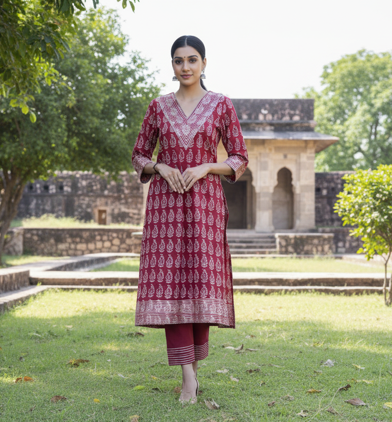 Red Bagh Gotta Work Kurta