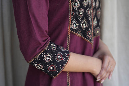 Brown Cotton Slub Paan Yoke Kurta