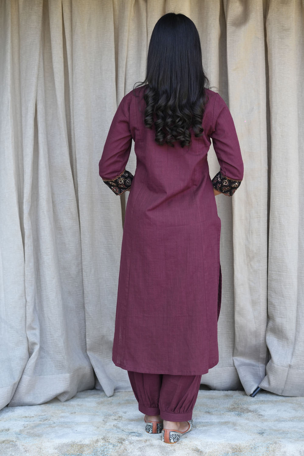 Brown Cotton Slub Paan Yoke Kurta