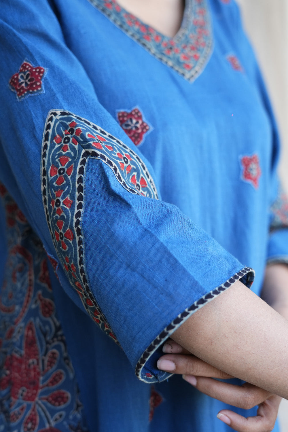 Blue Ajrakh Patched embroidered kurta