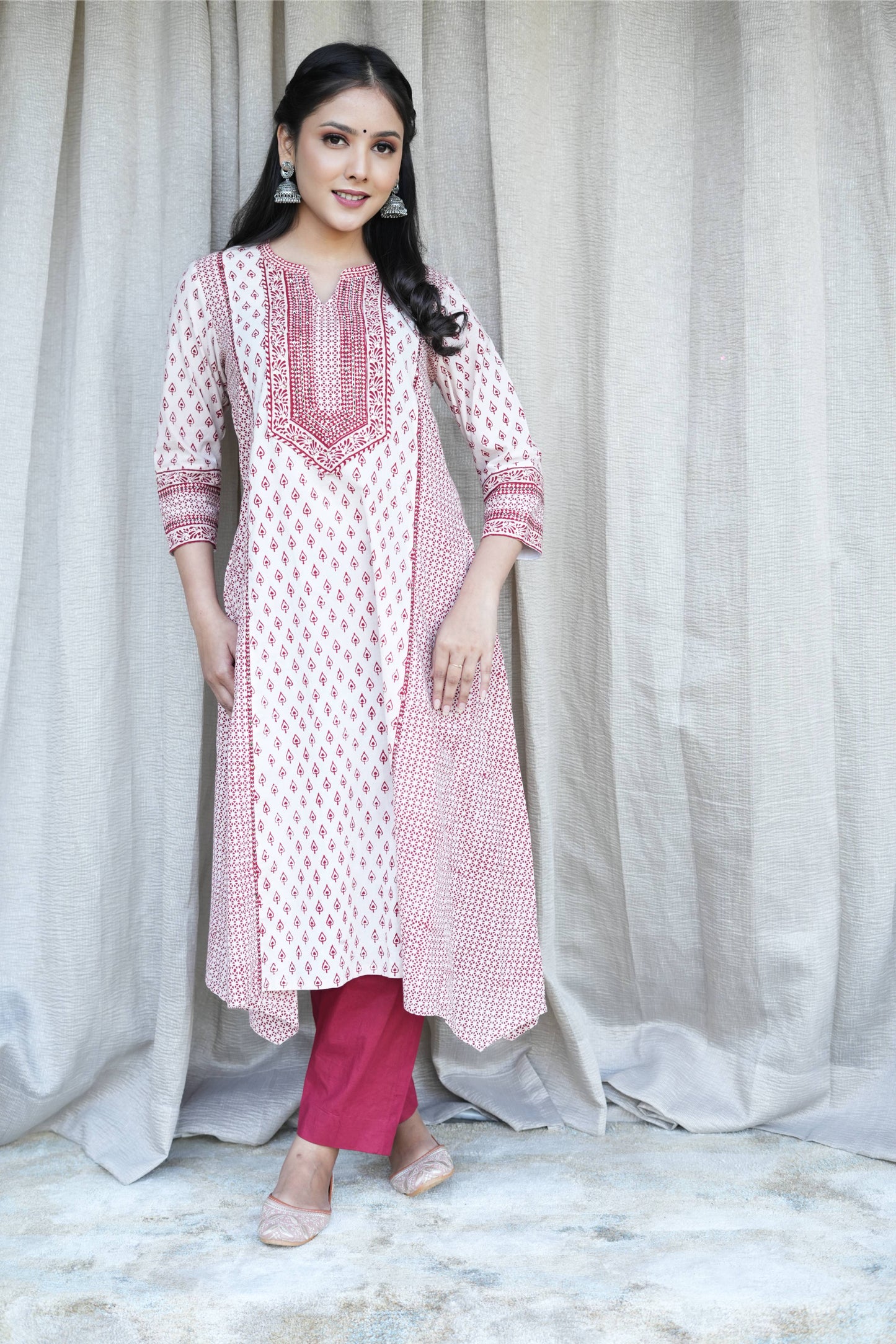 Red and White ajrakh Bagh Print Kurta and Pant