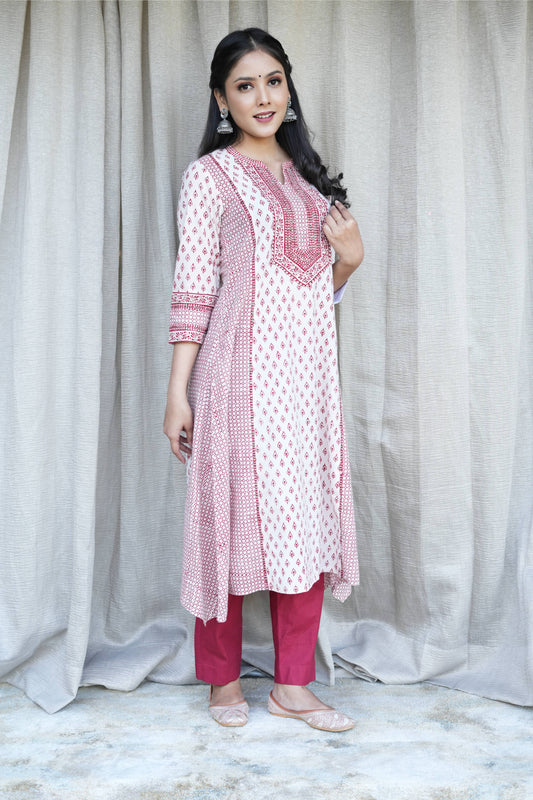 Red and White ajrakh Bagh Print Kurta and Pant