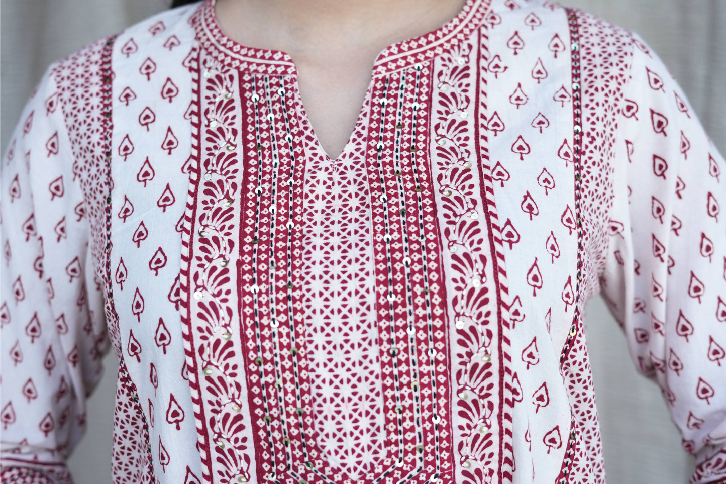 Red and White ajrakh Bagh Print Kurta and Pant