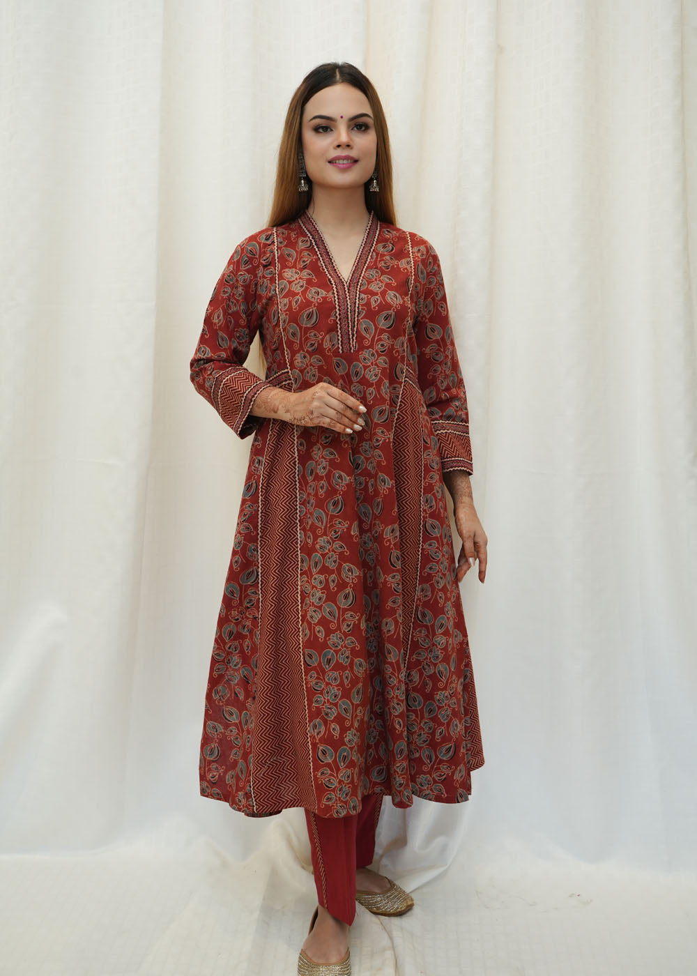 Red Ajrakh Kurta A Line Kurta