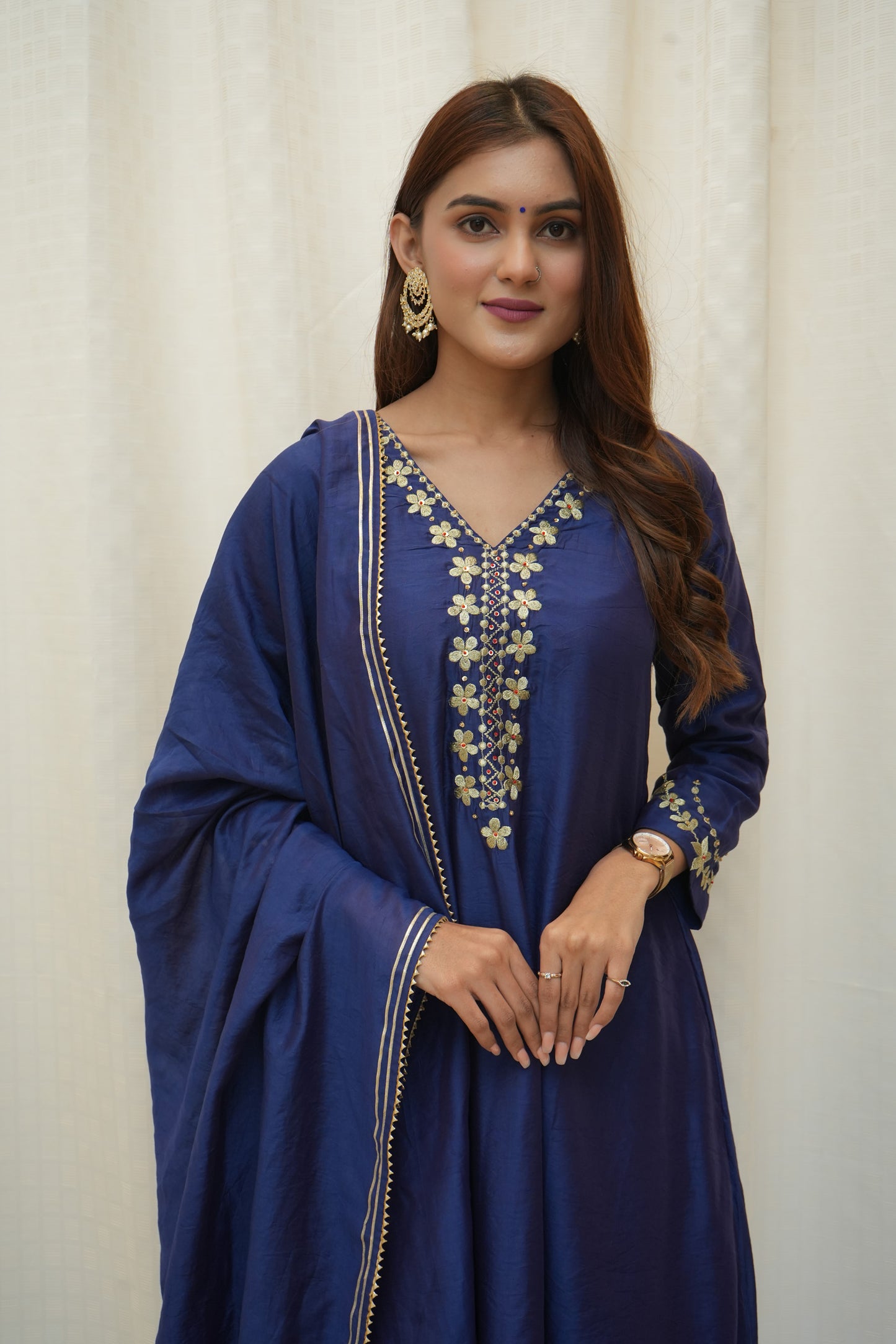Zari sequence embellished Blue Chanderi suitset
