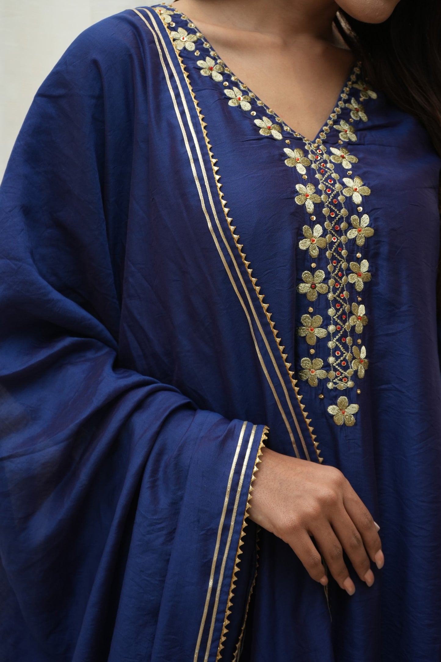 Zari sequence embellished Blue Chanderi suitset