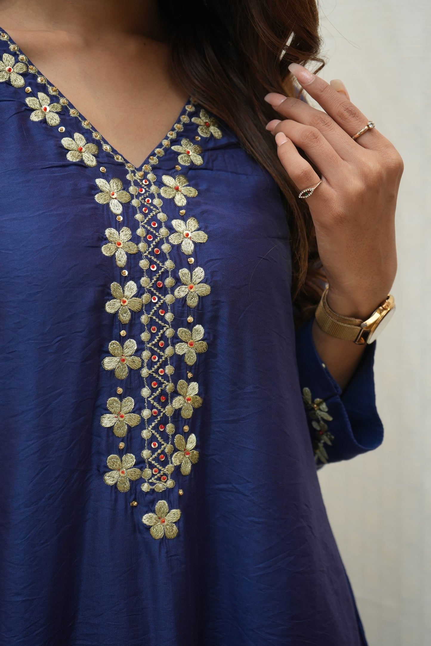 Zari sequence embellished Blue Chanderi suitset