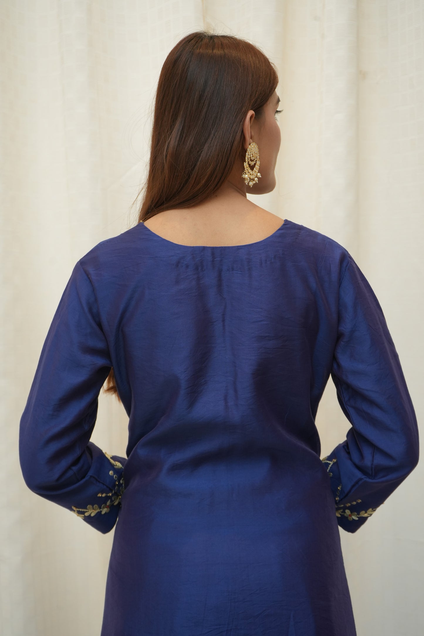 Zari sequence embellished Blue Chanderi suitset