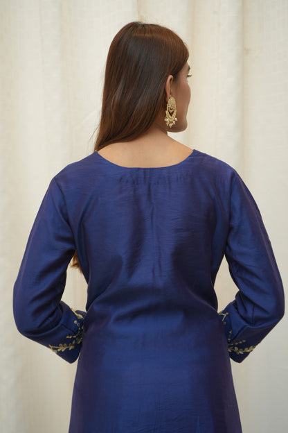 Zari sequence embellished Blue Chanderi suitset