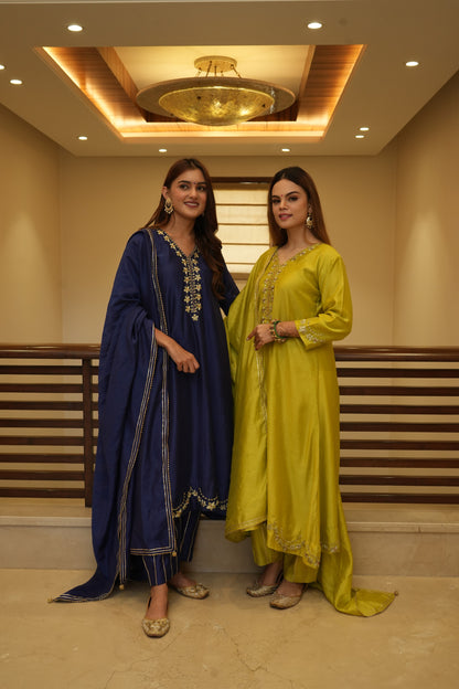 Zari sequence embellished Blue Chanderi suitset
