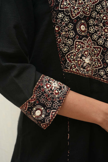 Black Cotton Ajrakh Patched Suitset