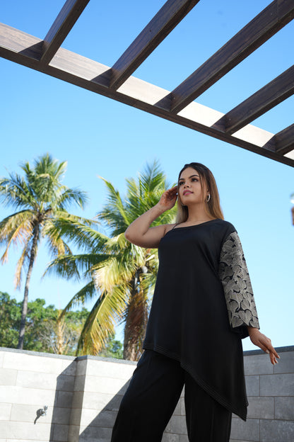 Cotton silk zari embellished asymmetric Cordset