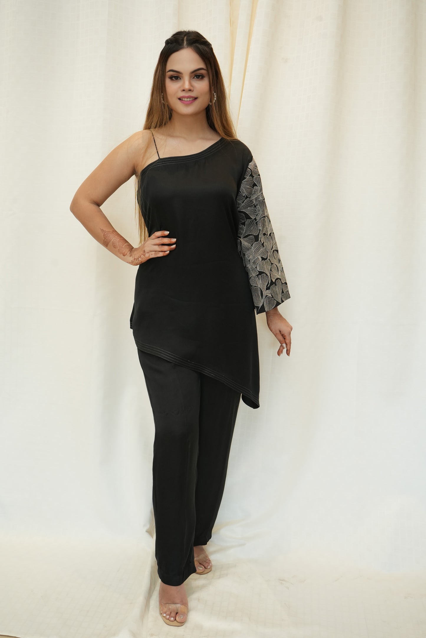 Cotton silk zari embellished asymmetric Cordset