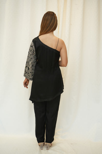 Cotton silk zari embellished asymmetric Cordset