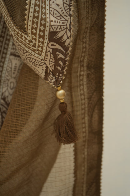 Ochre bagh print multicolor silk embroidered suitset