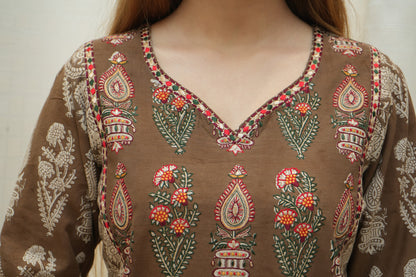 Ochre bagh print multicolor silk embroidered suitset