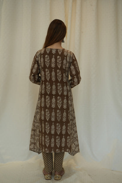 Ochre bagh print multicolor silk embroidered suitset