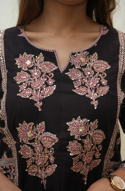 Black bagh buta hand embroidery sequence embellished suitset