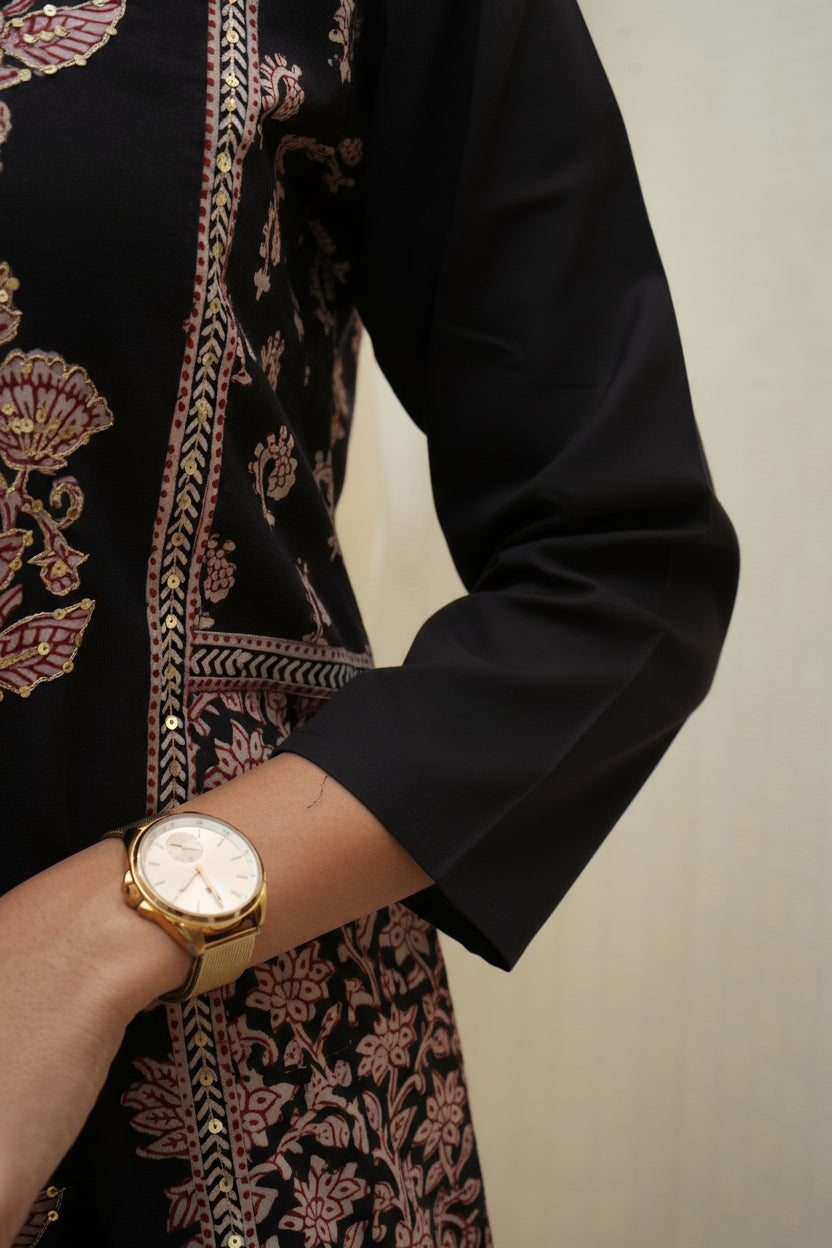 Black bagh buta hand embroidery sequence embellished suitset