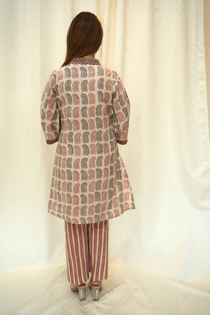 Bagh Print silk embroidered Cord set