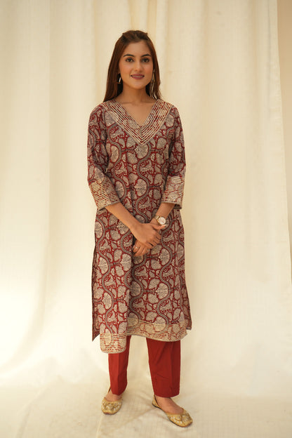 Bagh Print gota lace Suitset