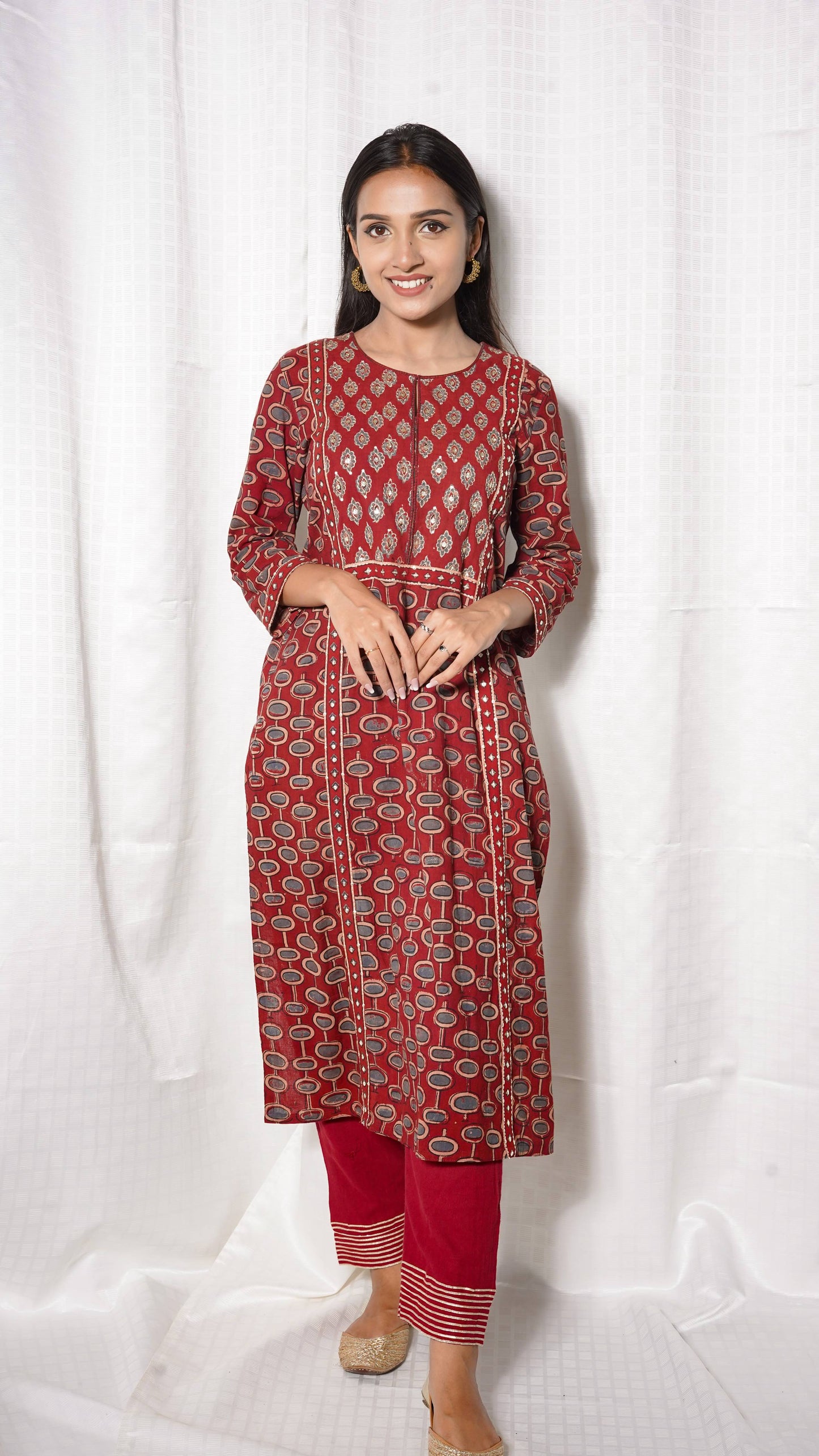 Red Ajrakh Hand Block Printed Cotton Kurta