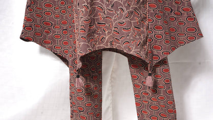 Brown Ajrakh Hand Block Printed Cotton Kurta with Pants - Set of 2