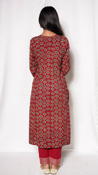 Red Ajrakh Hand Block Printed Cotton Kurta