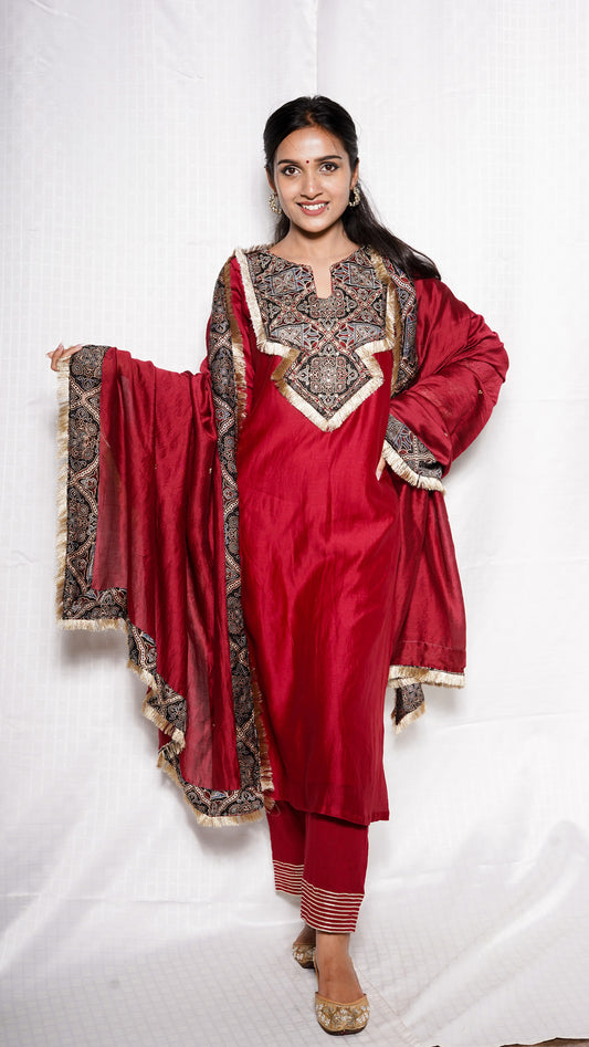 Marron Modal ajrakh patched suitset
