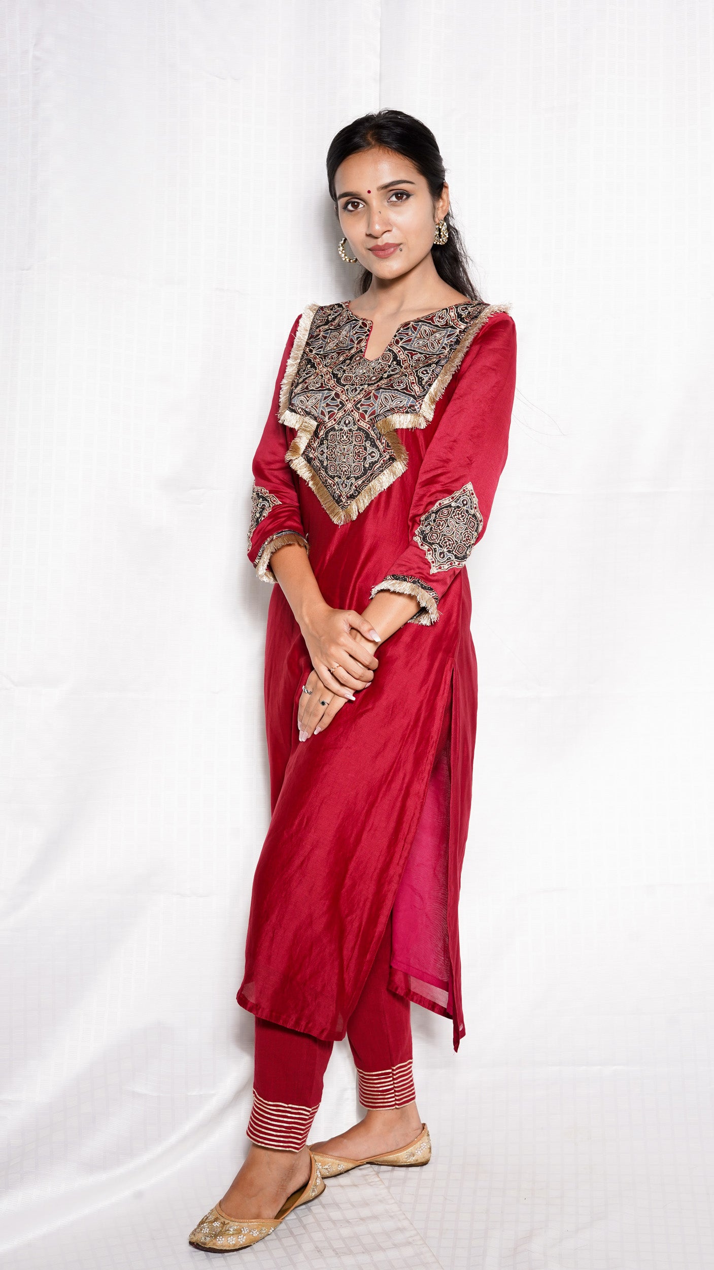 Marron Modal ajrakh patched suitset