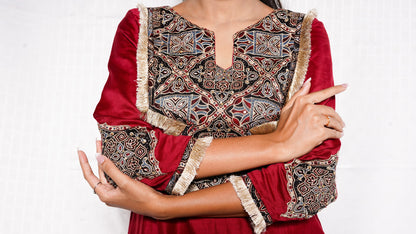 Marron Modal ajrakh patched suitset