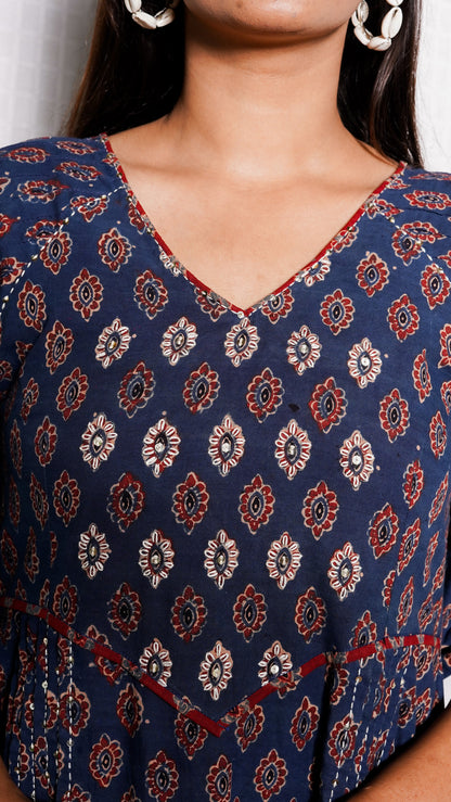 Blue Buti Print Hand work Kurta Pant