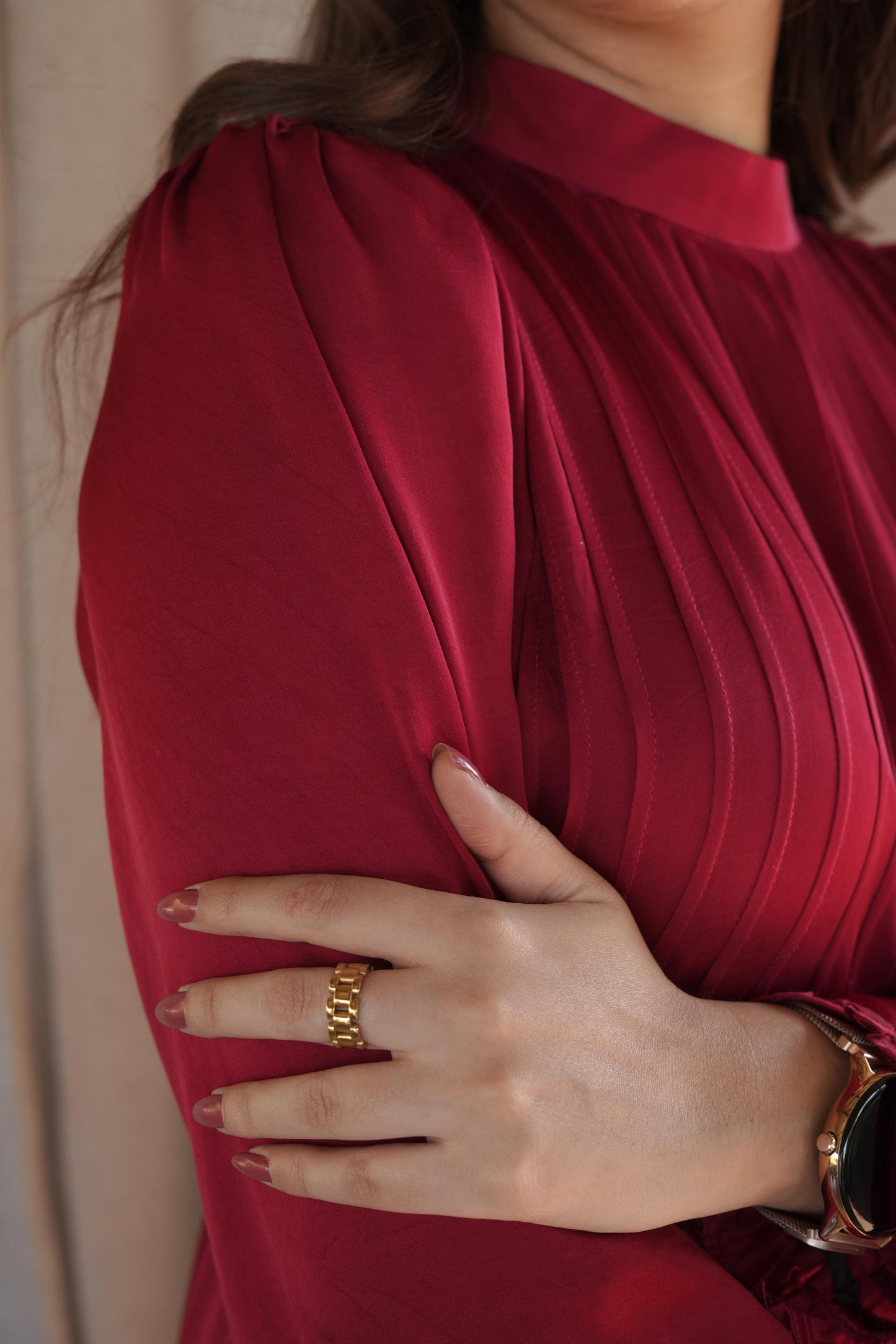 Solid Red  Modal Silk High Neck Dress