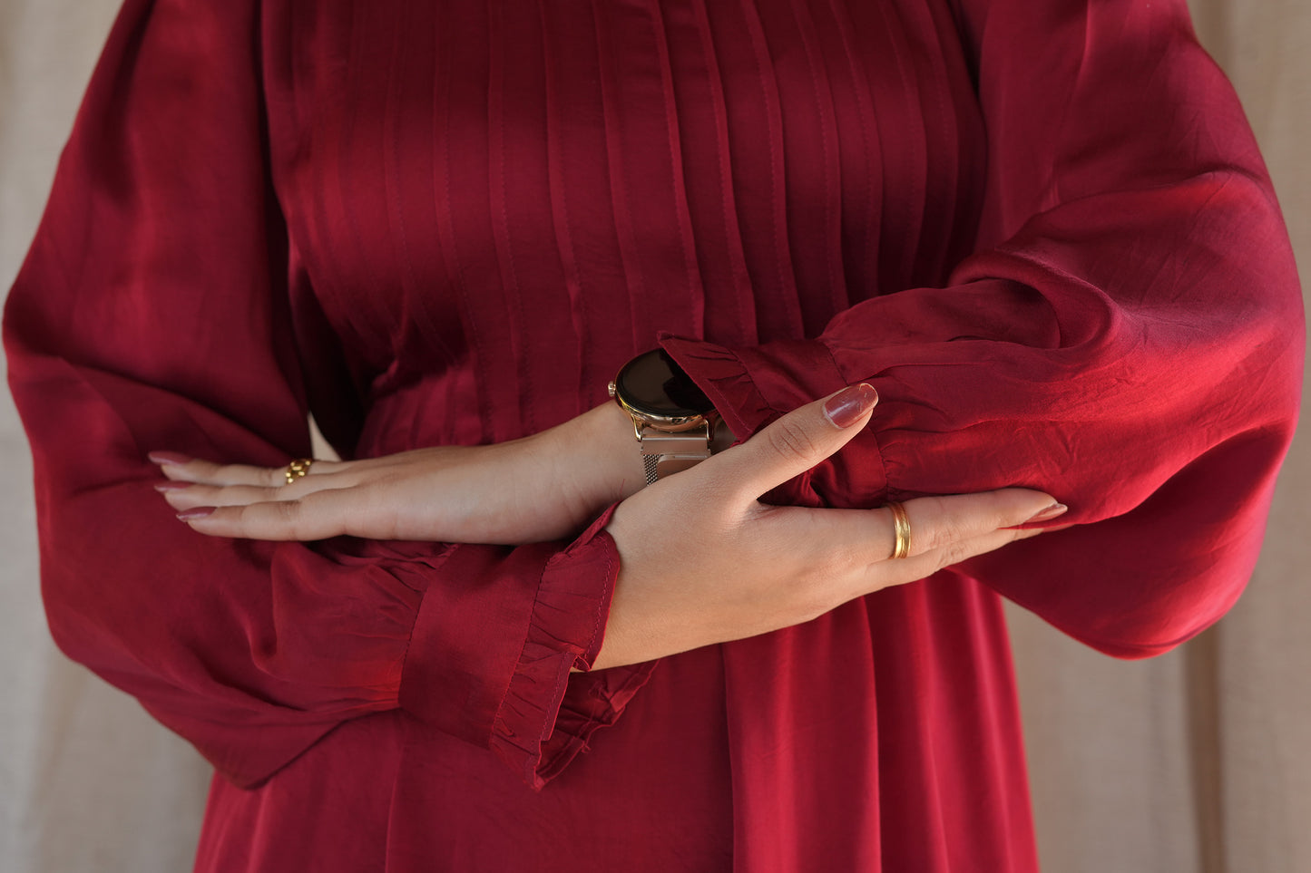 Solid Red  Modal Silk High Neck Dress