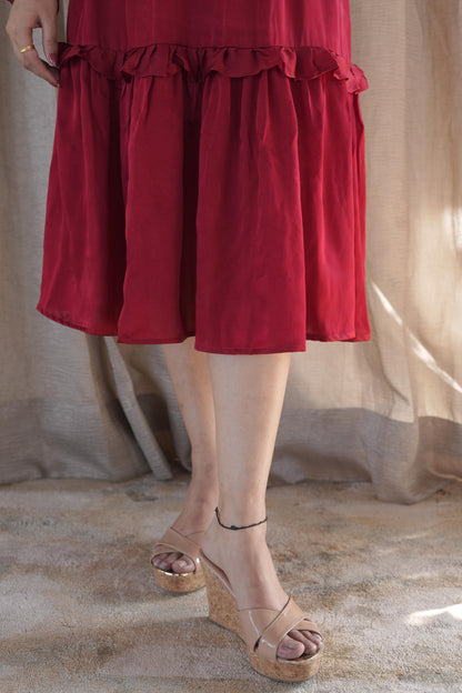 Solid Red  Modal Silk High Neck Dress
