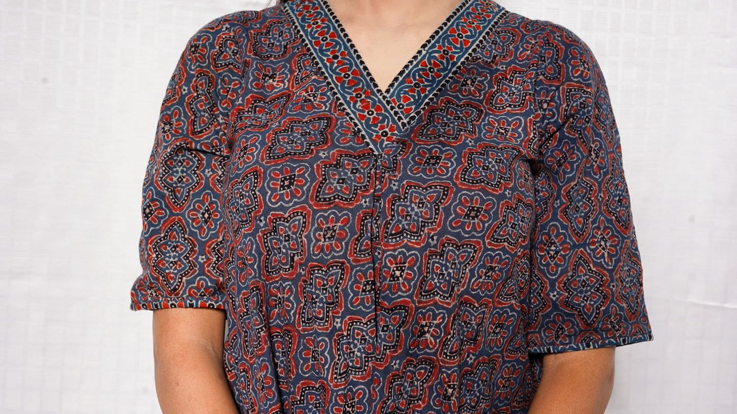 Blue Ajrakh Vneck Buta Print Cordset